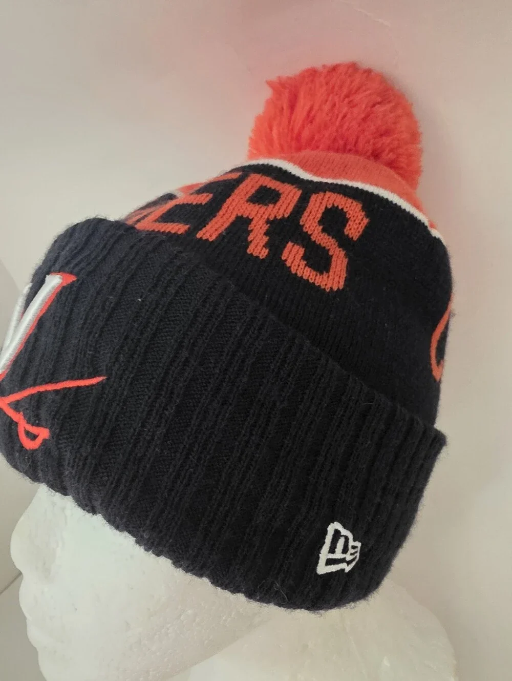 Virginia Cavaliers New Era Orange Blue Striped Knit Pom Cuff Beanie Hat Youth